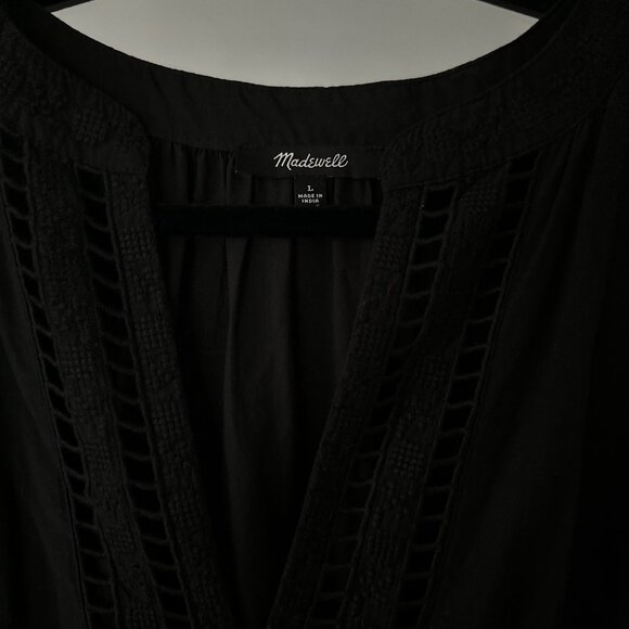 Madewell Ladder Embroidery Poplin Midi Dress - L - Black - Picture 3 of 4